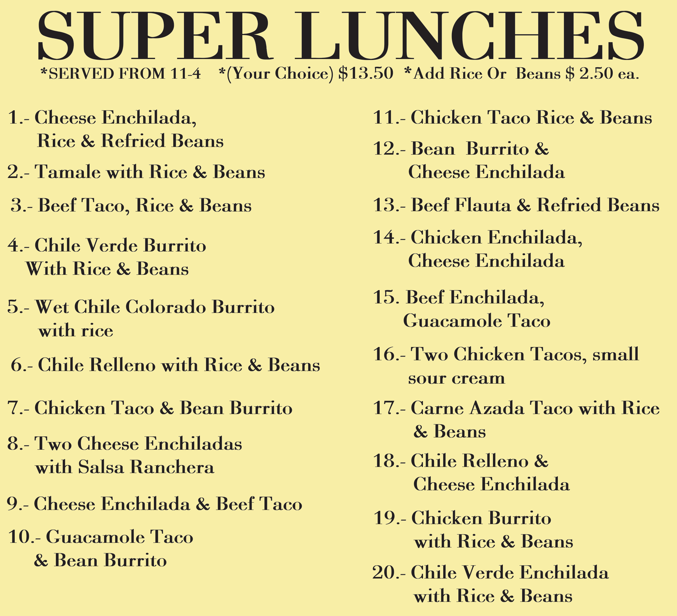 Lunch menu